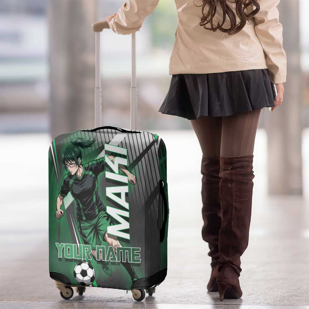 Personalized Maki Zenin Jujutsu Kaisen Luggage Cover Anime Soccer Design, Green Monochrome Action Pose