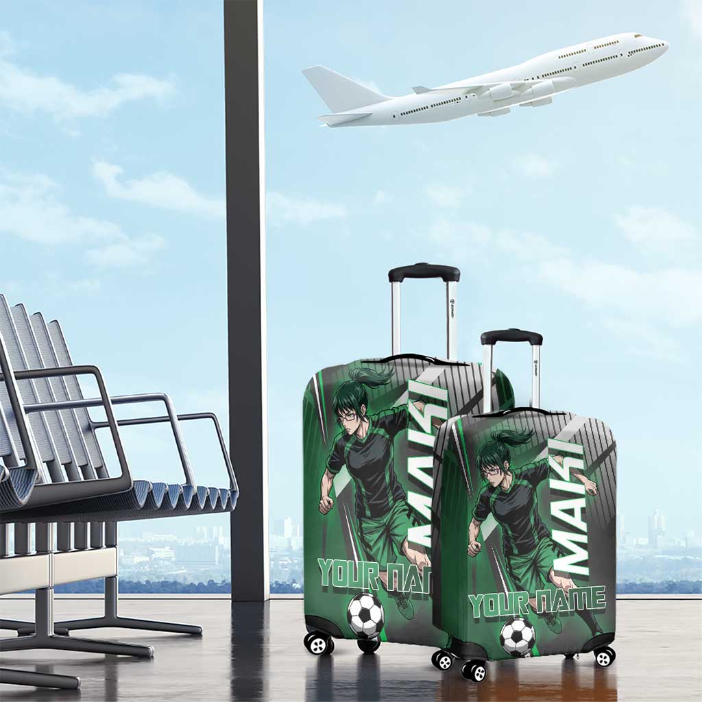 Personalized Maki Zenin Jujutsu Kaisen Luggage Cover Anime Soccer Design, Green Monochrome Action Pose