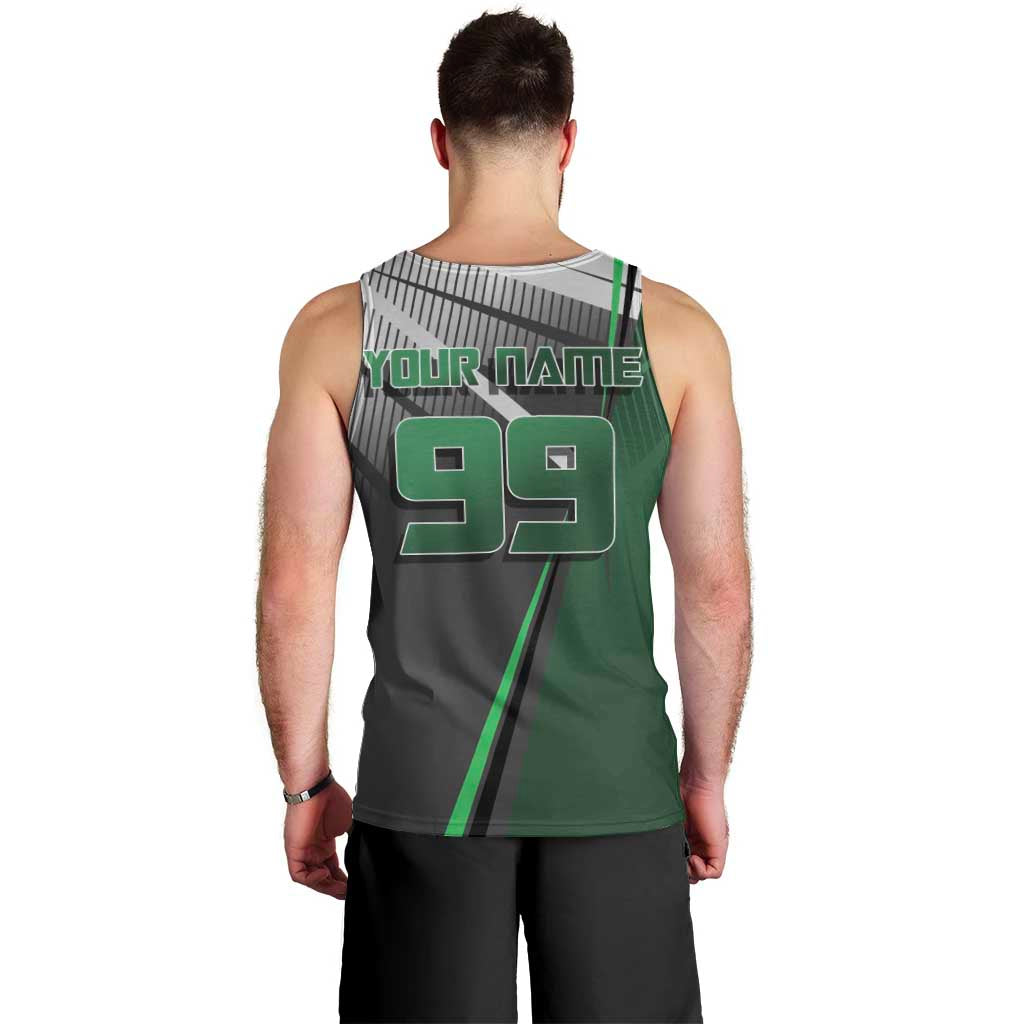 Personalized Maki Zenin Jujutsu Kaisen Men Tank Top Anime Soccer Design, Green Monochrome Action Pose