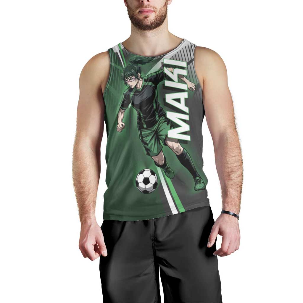 Personalized Maki Zenin Jujutsu Kaisen Men Tank Top Anime Soccer Design, Green Monochrome Action Pose