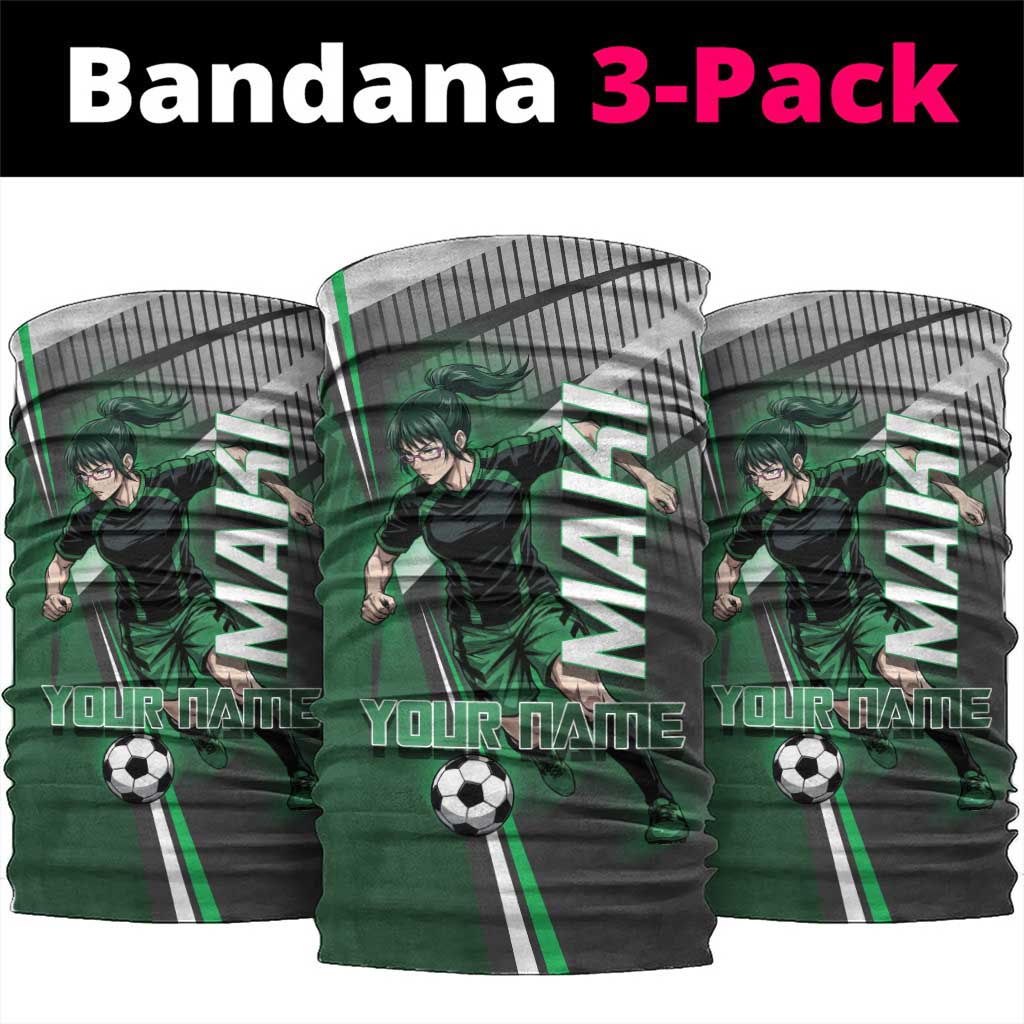 Personalized Maki Zenin Jujutsu Kaisen Neck Gaiter Anime Soccer Design, Green Monochrome Action Pose