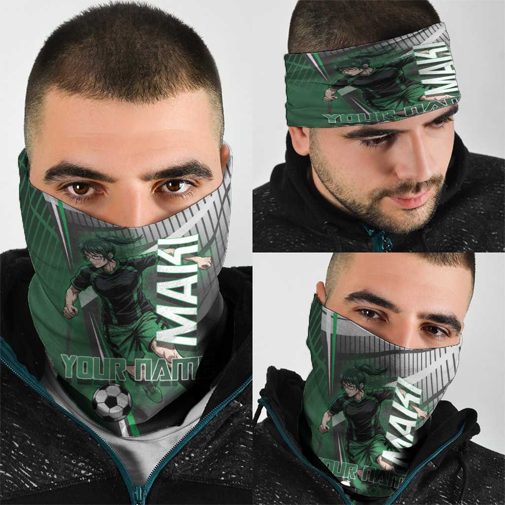 Personalized Maki Zenin Jujutsu Kaisen Neck Gaiter Anime Soccer Design, Green Monochrome Action Pose