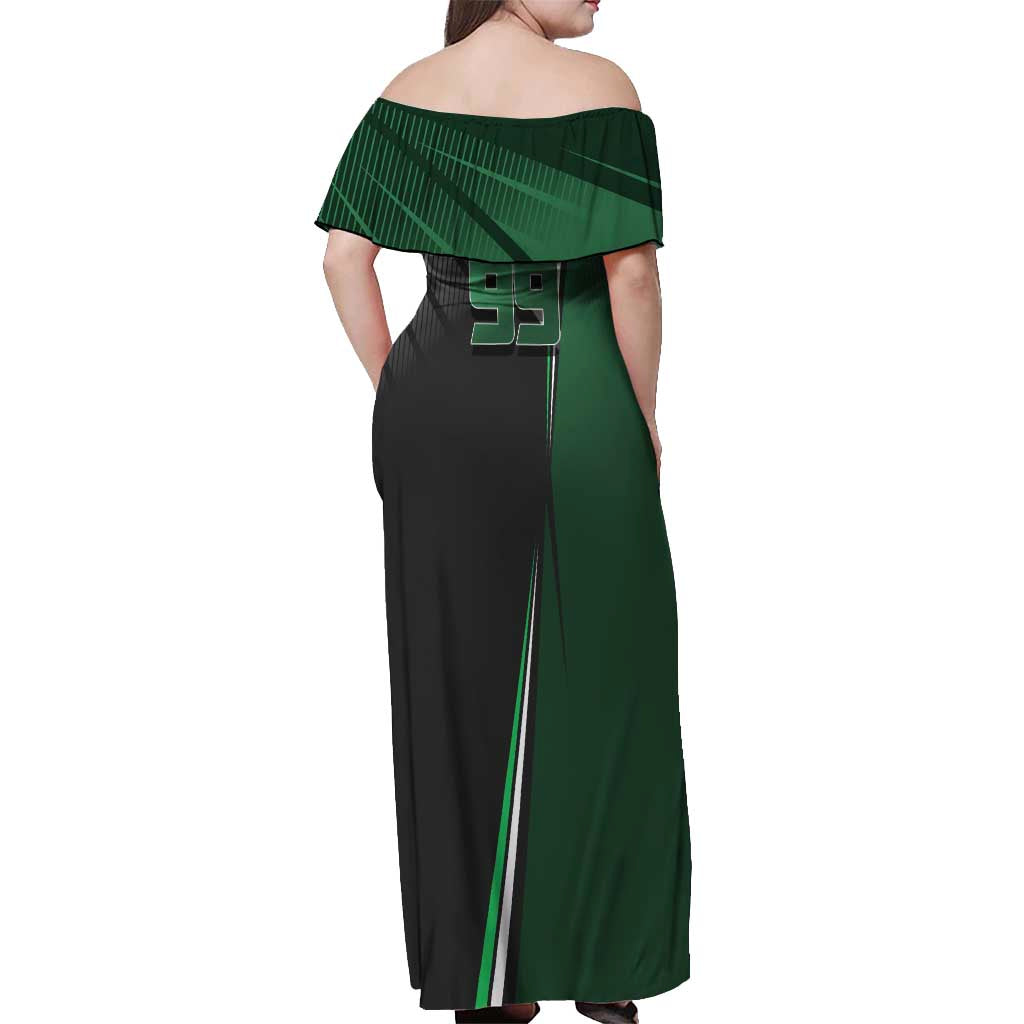Personalized Maki Zenin Jujutsu Kaisen Off Shoulder Maxi Dress Anime Soccer Design, Green Monochrome Action Pose