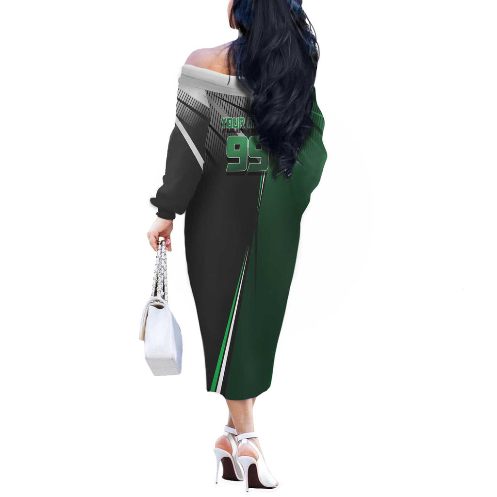 Personalized Maki Zenin Jujutsu Kaisen Off The Shoulder Long Sleeve Dress Anime Soccer Design, Green Monochrome Action Pose