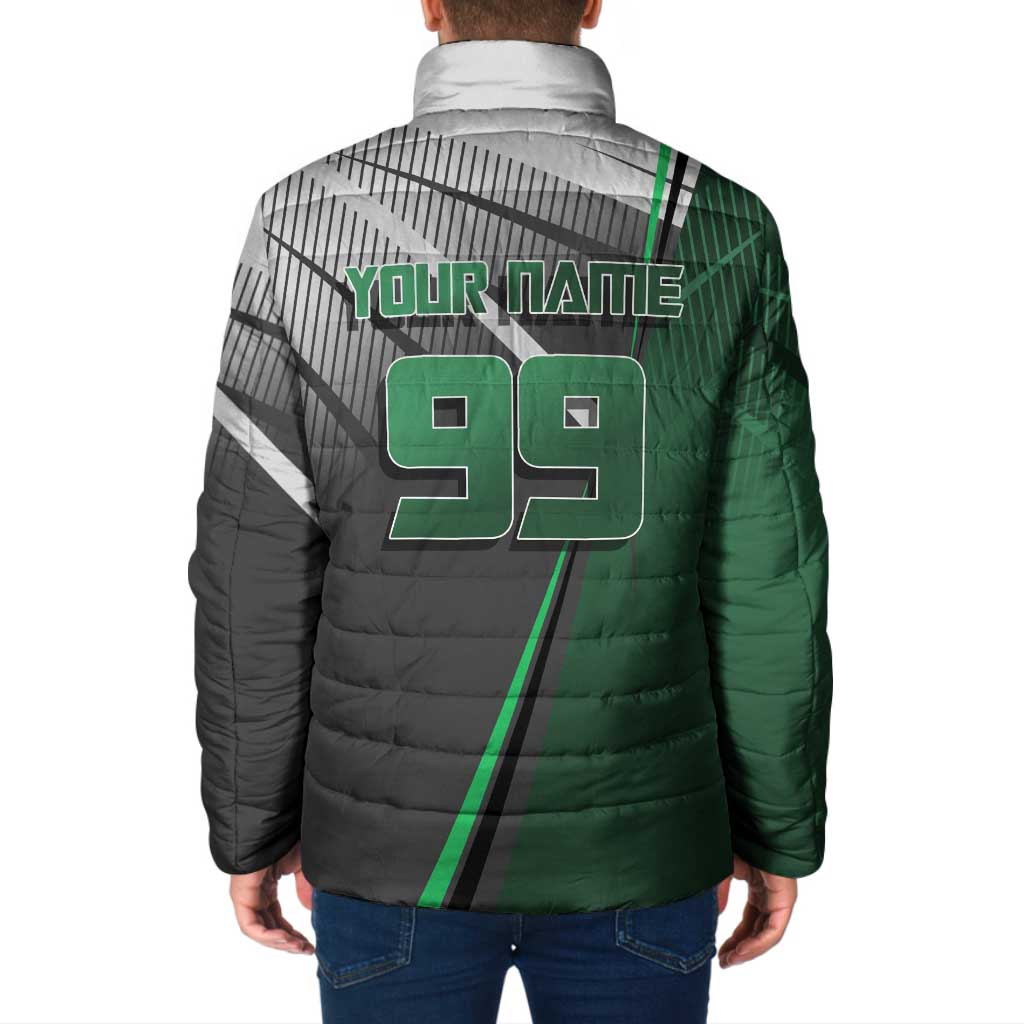 Personalized Maki Zenin Jujutsu Kaisen Padded Jacket Anime Soccer Design, Green Monochrome Action Pose