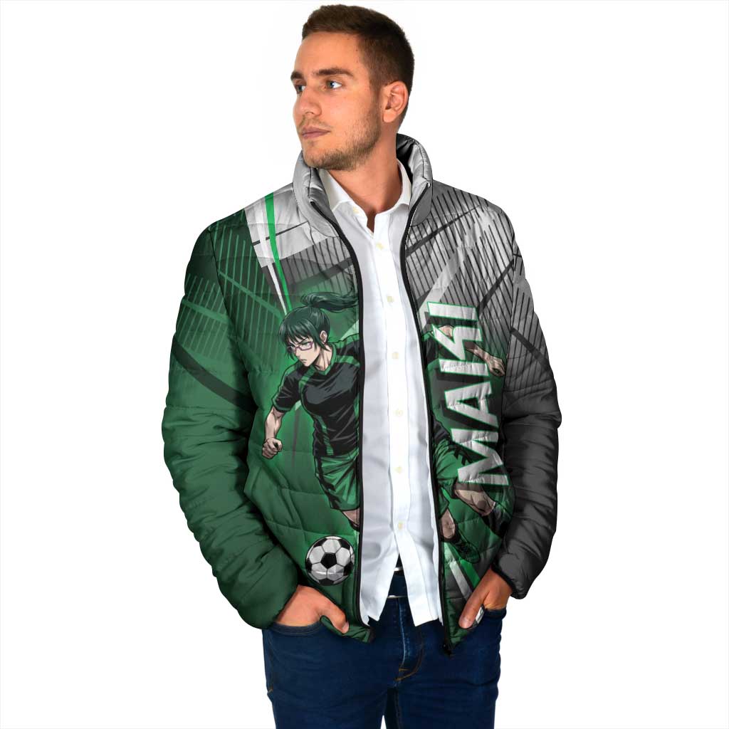 Personalized Maki Zenin Jujutsu Kaisen Padded Jacket Anime Soccer Design, Green Monochrome Action Pose