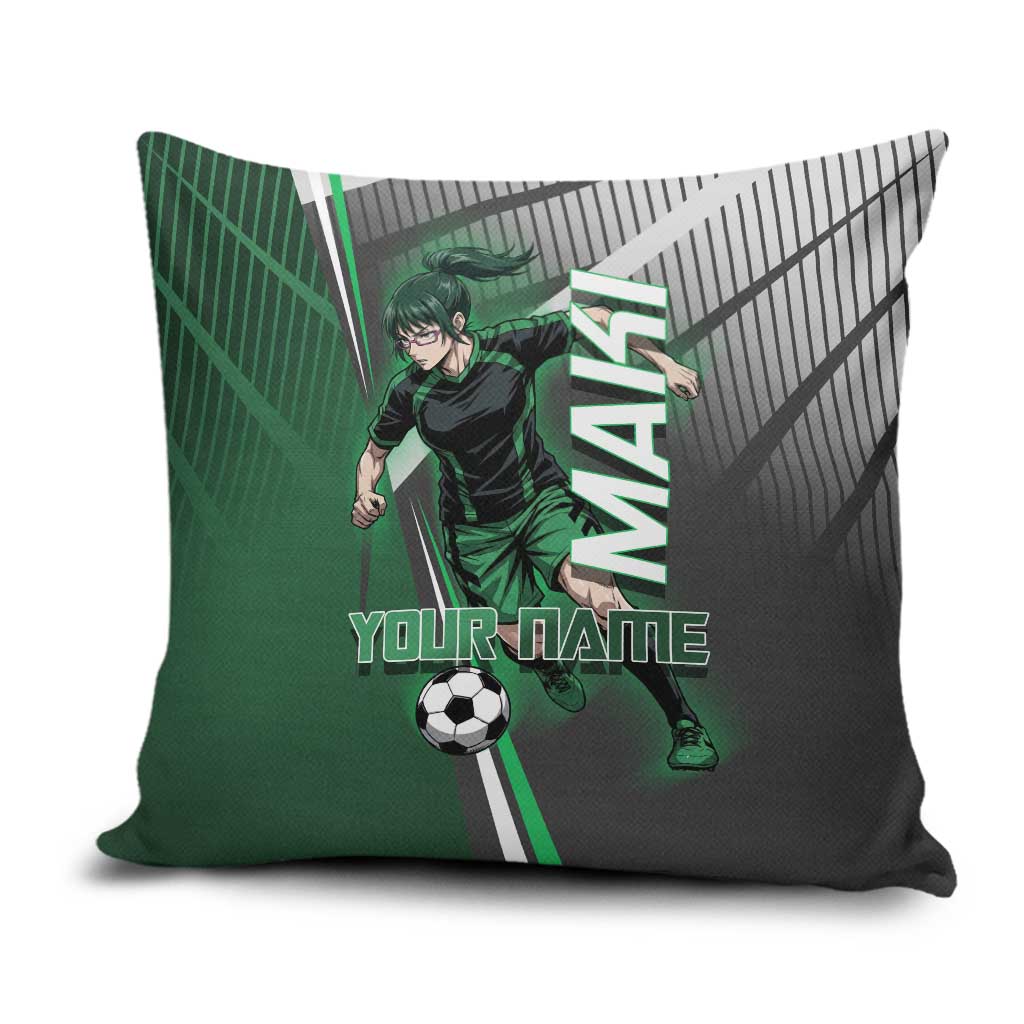 Personalized Maki Zenin Jujutsu Kaisen Pillow Cover Anime Soccer Design, Green Monochrome Action Pose