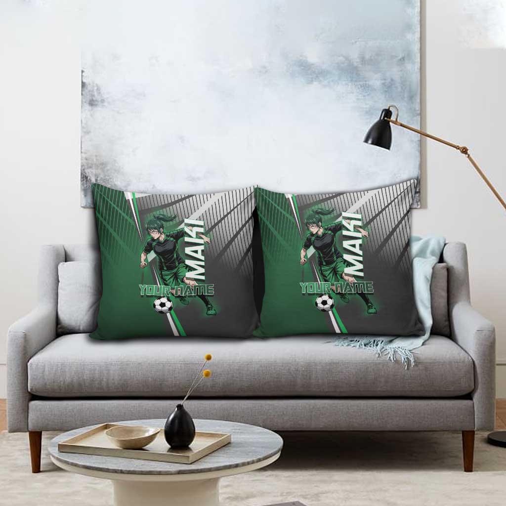 Personalized Maki Zenin Jujutsu Kaisen Pillow Cover Anime Soccer Design, Green Monochrome Action Pose