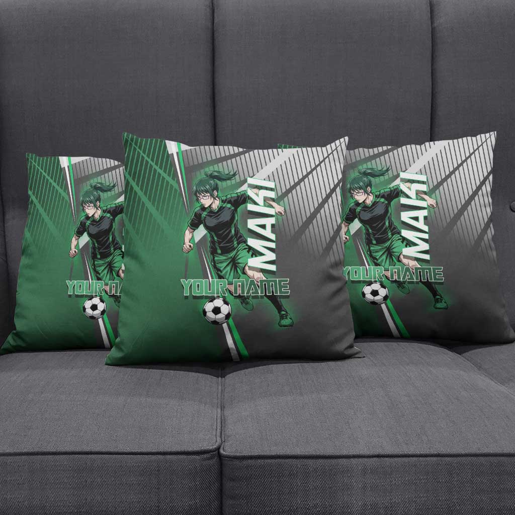 Personalized Maki Zenin Jujutsu Kaisen Pillow Cover Anime Soccer Design, Green Monochrome Action Pose