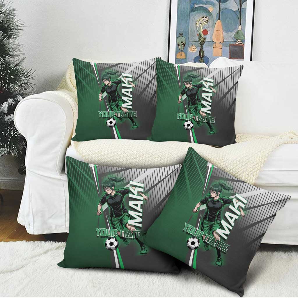 Personalized Maki Zenin Jujutsu Kaisen Pillow Cover Anime Soccer Design, Green Monochrome Action Pose
