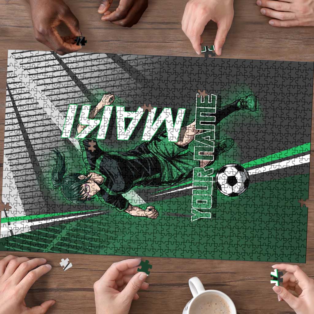 Personalized Maki Zenin Jujutsu Kaisen Puzzle Anime Soccer Design, Green Monochrome Action Pose