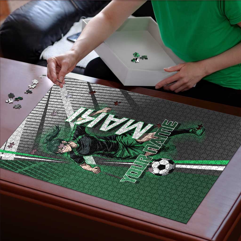 Personalized Maki Zenin Jujutsu Kaisen Puzzle Anime Soccer Design, Green Monochrome Action Pose