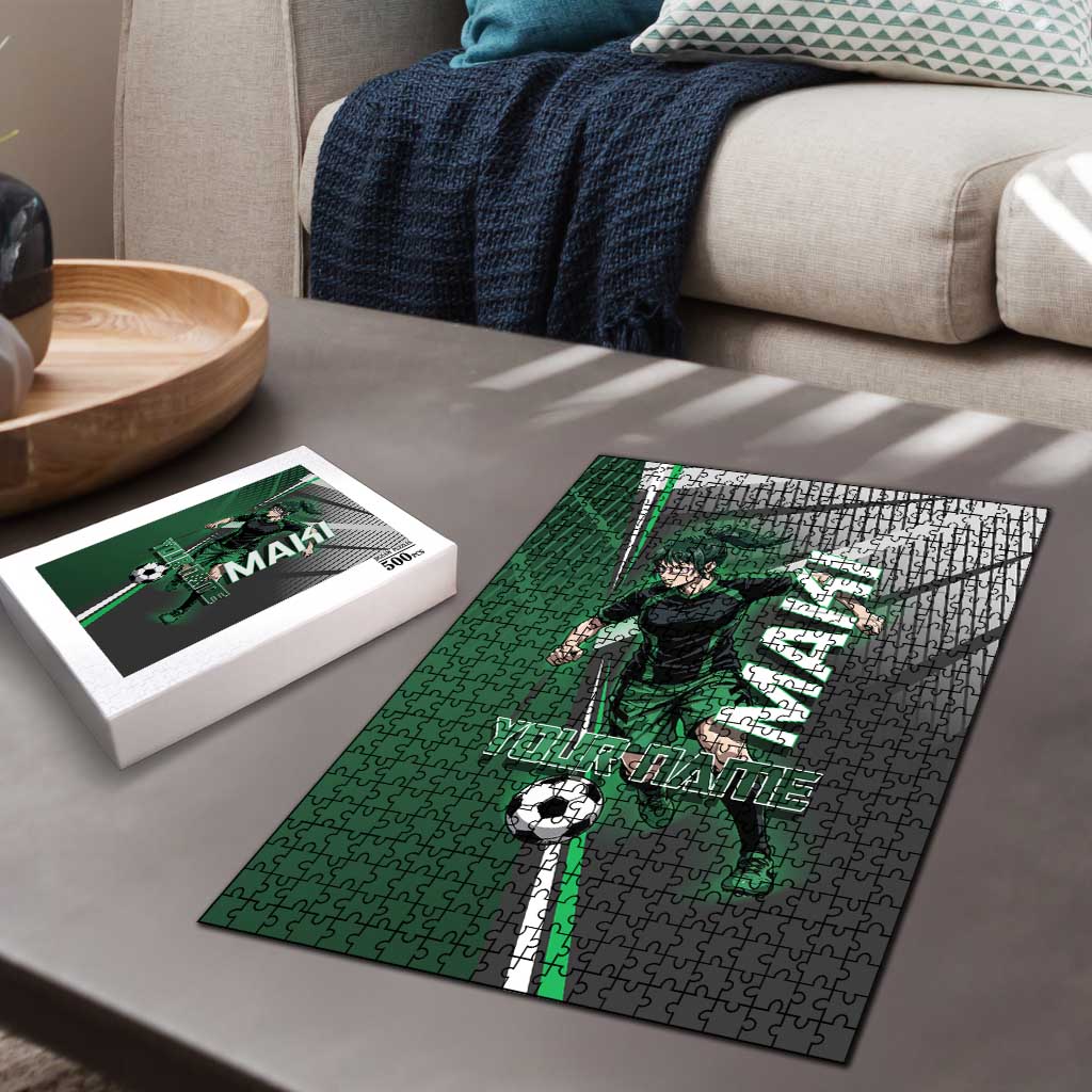 Personalized Maki Zenin Jujutsu Kaisen Puzzle Anime Soccer Design, Green Monochrome Action Pose