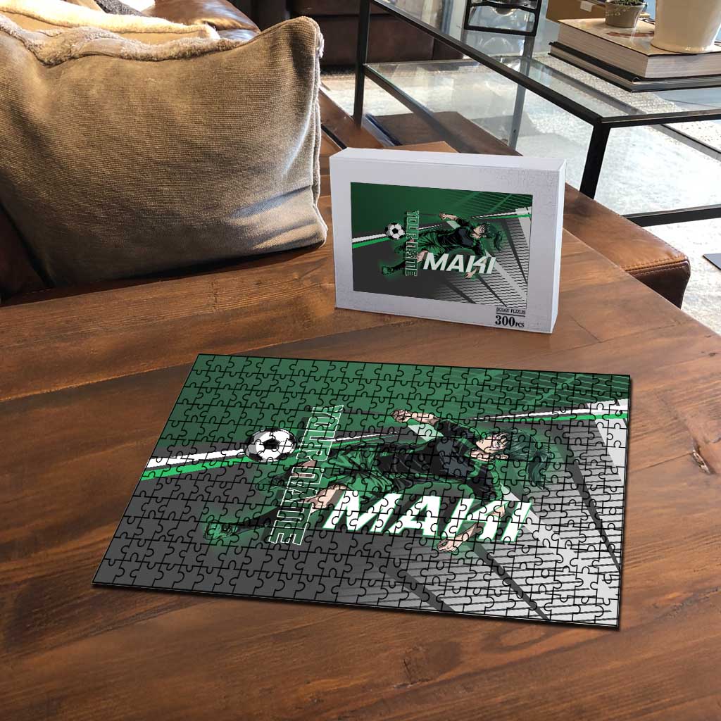 Personalized Maki Zenin Jujutsu Kaisen Puzzle Anime Soccer Design, Green Monochrome Action Pose