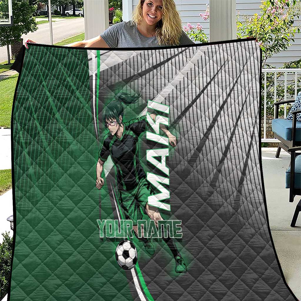 Personalized Maki Zenin Jujutsu Kaisen Quilt Anime Soccer Design, Green Monochrome Action Pose