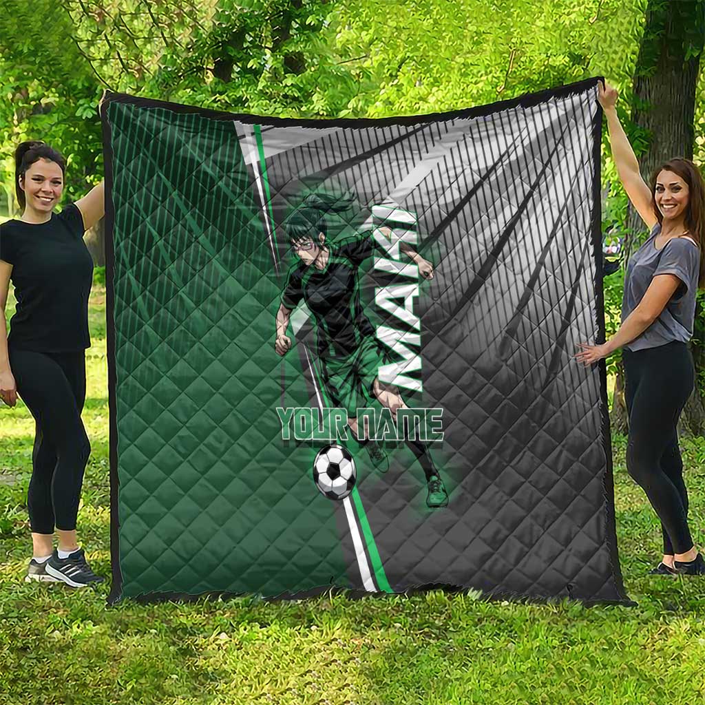 Personalized Maki Zenin Jujutsu Kaisen Quilt Anime Soccer Design, Green Monochrome Action Pose