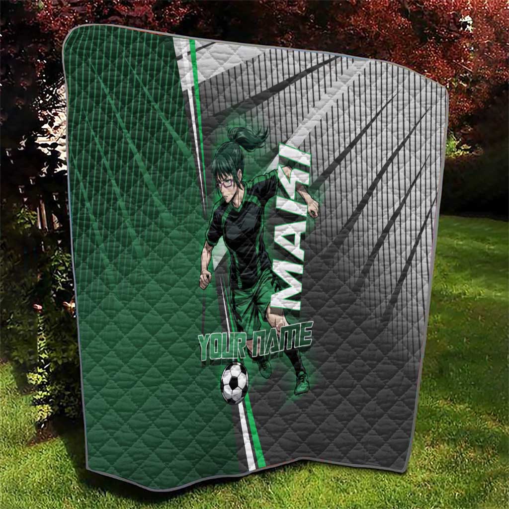 Personalized Maki Zenin Jujutsu Kaisen Quilt Anime Soccer Design, Green Monochrome Action Pose