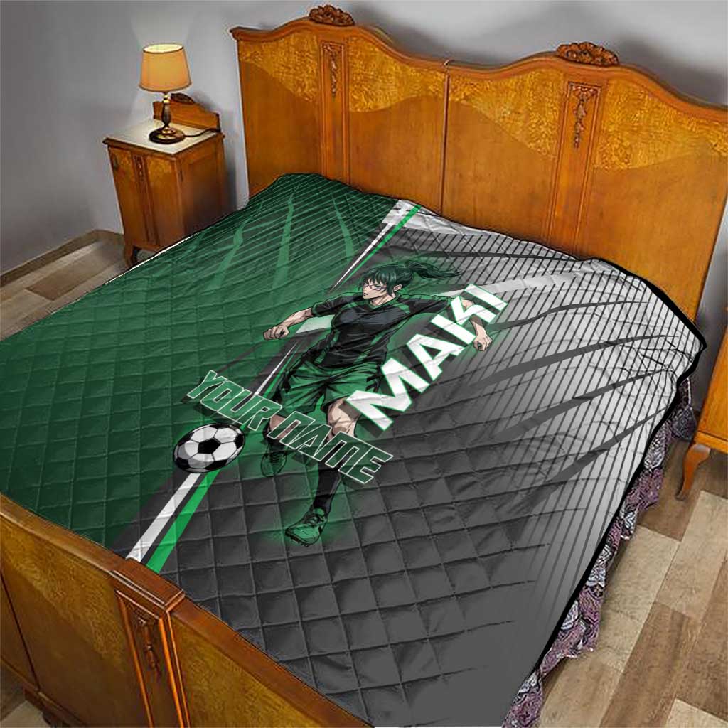 Personalized Maki Zenin Jujutsu Kaisen Quilt Anime Soccer Design, Green Monochrome Action Pose