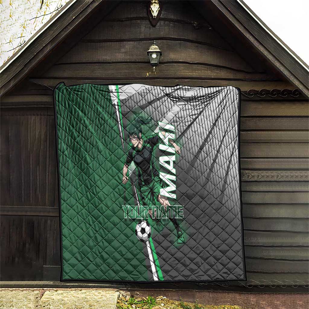 Personalized Maki Zenin Jujutsu Kaisen Quilt Anime Soccer Design, Green Monochrome Action Pose