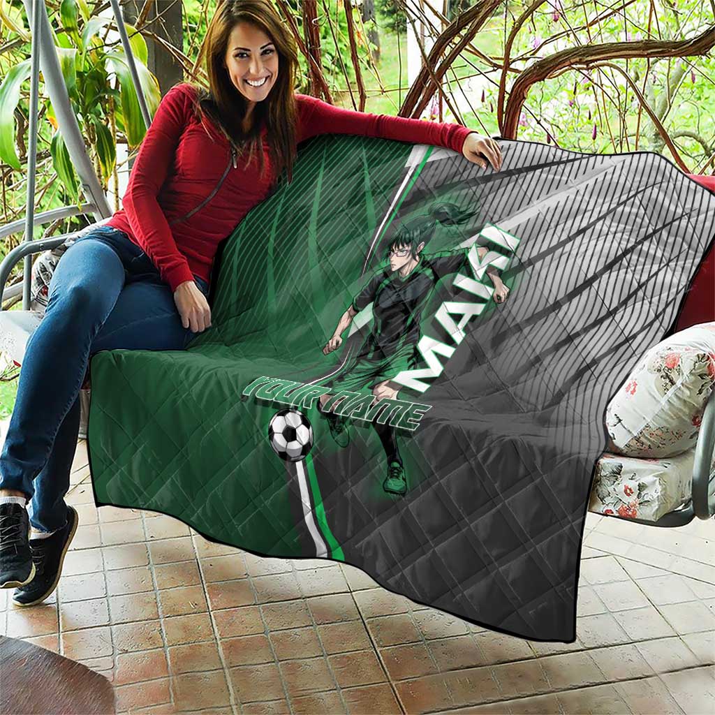 Personalized Maki Zenin Jujutsu Kaisen Quilt Anime Soccer Design, Green Monochrome Action Pose