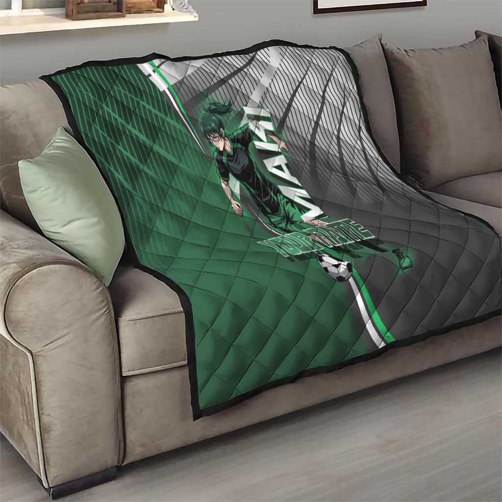 Personalized Maki Zenin Jujutsu Kaisen Quilt Anime Soccer Design, Green Monochrome Action Pose