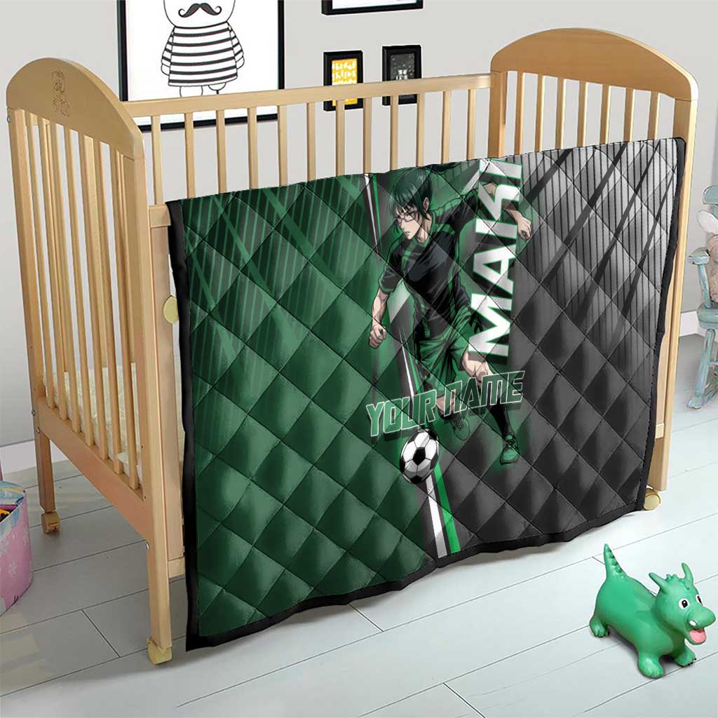 Personalized Maki Zenin Jujutsu Kaisen Quilt Anime Soccer Design, Green Monochrome Action Pose