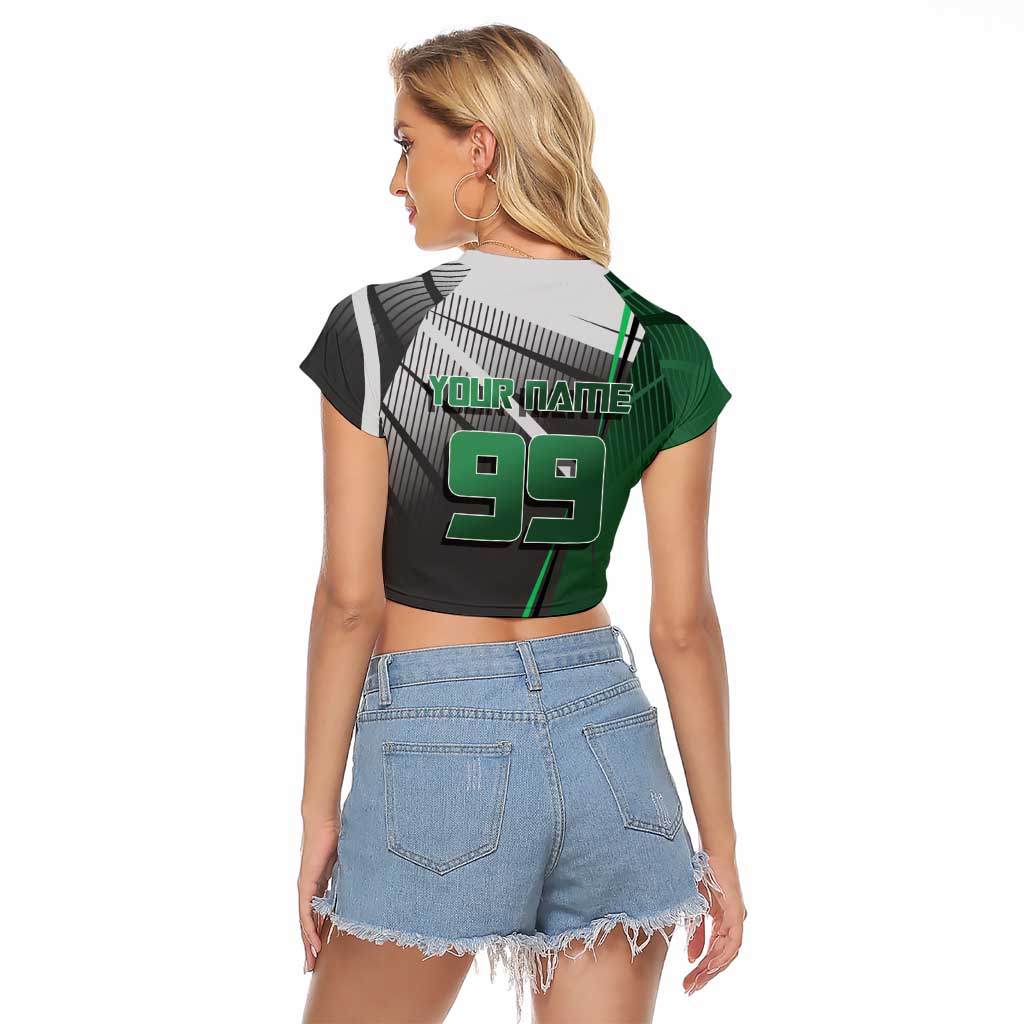 Personalized Maki Zenin Jujutsu Kaisen Raglan Cropped T Shirt Anime Soccer Design, Green Monochrome Action Pose