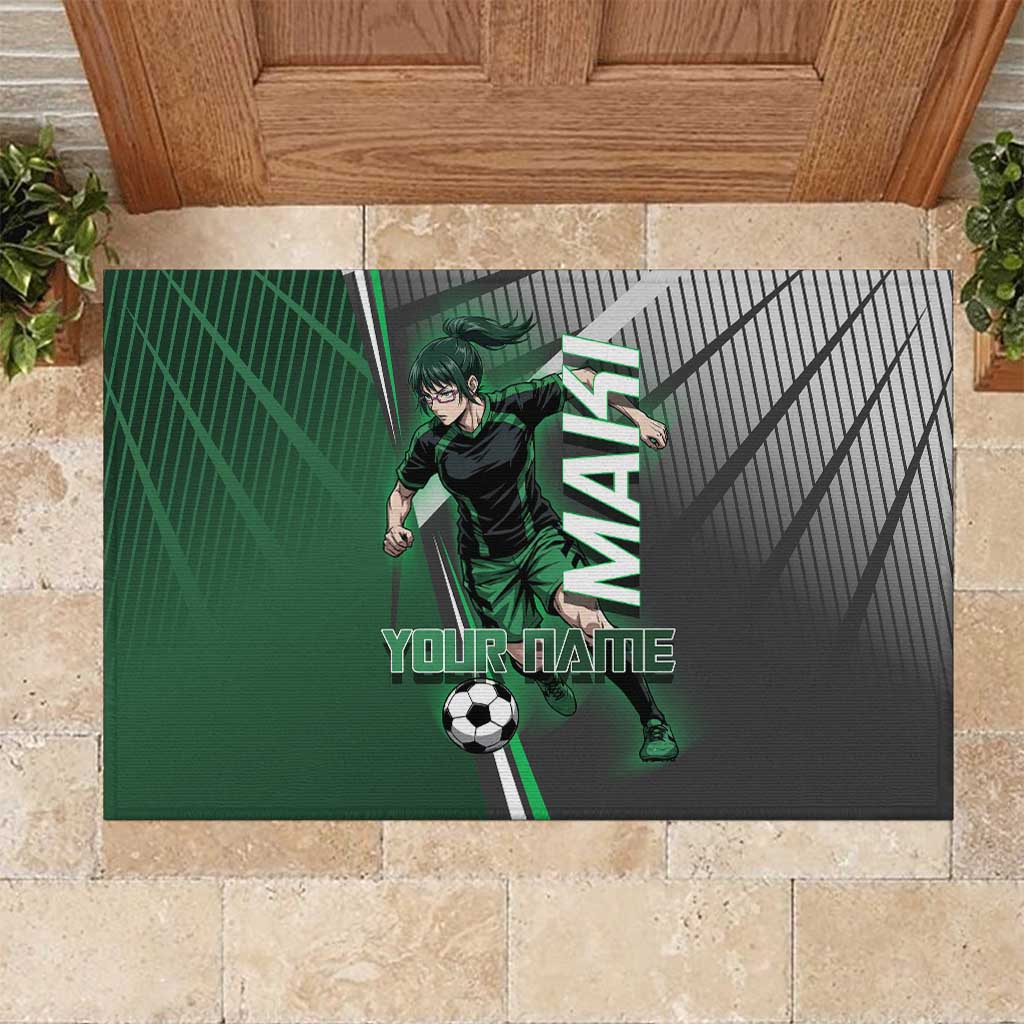 Personalized Maki Zenin Jujutsu Kaisen Rubber Doormat Anime Soccer Design, Green Monochrome Action Pose