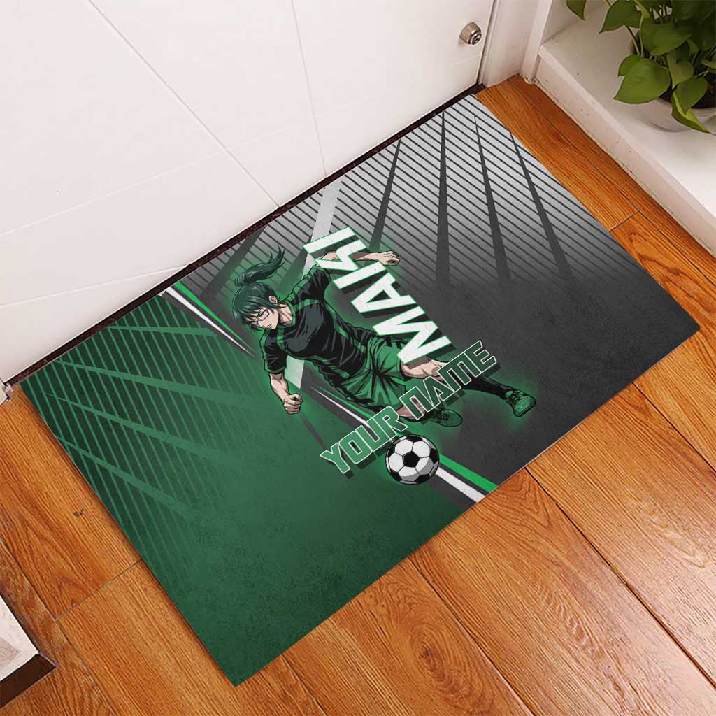 Personalized Maki Zenin Jujutsu Kaisen Rubber Doormat Anime Soccer Design, Green Monochrome Action Pose