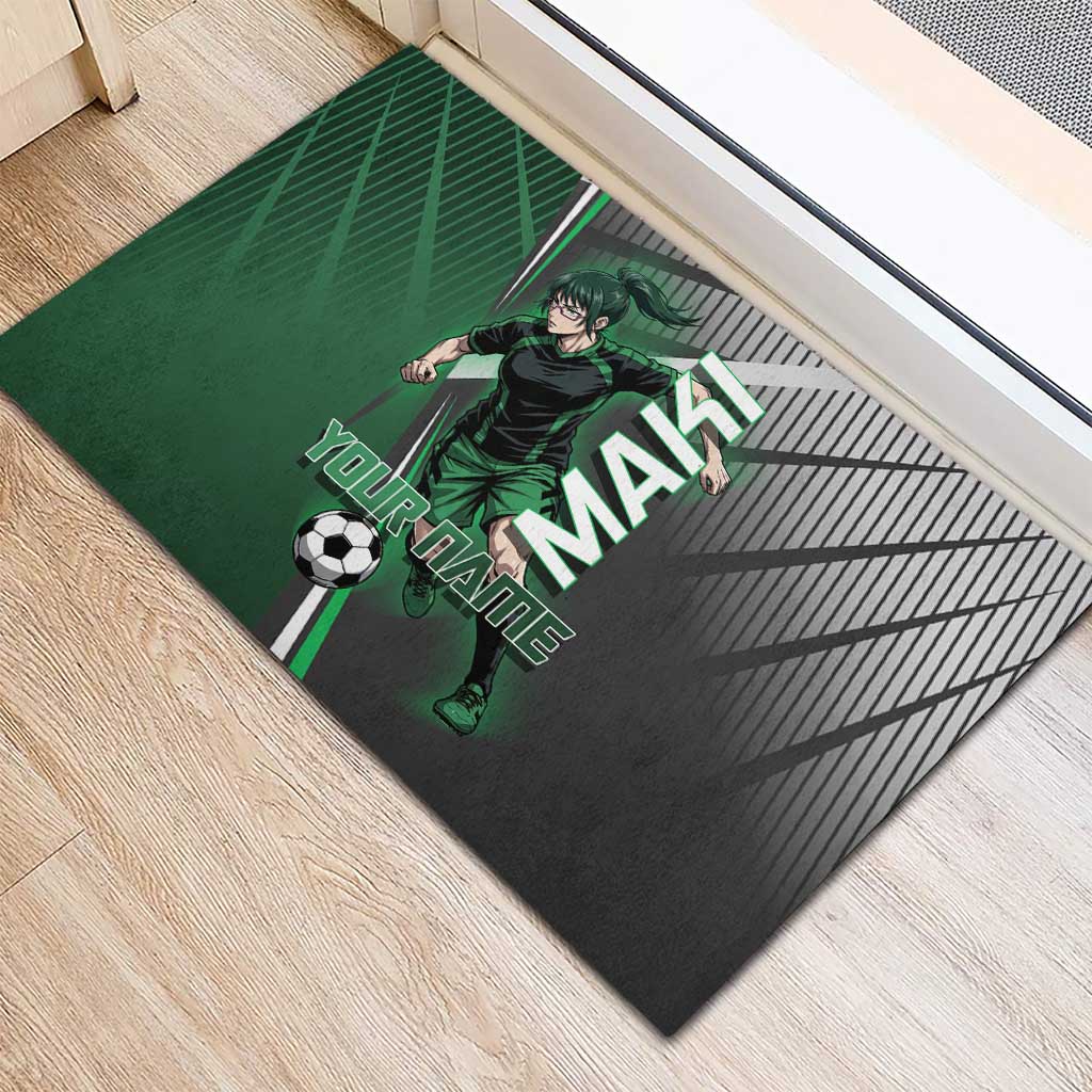 Personalized Maki Zenin Jujutsu Kaisen Rubber Doormat Anime Soccer Design, Green Monochrome Action Pose