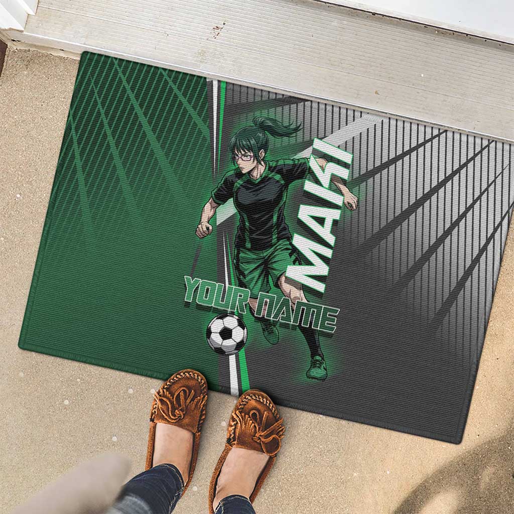 Personalized Maki Zenin Jujutsu Kaisen Rubber Doormat Anime Soccer Design, Green Monochrome Action Pose