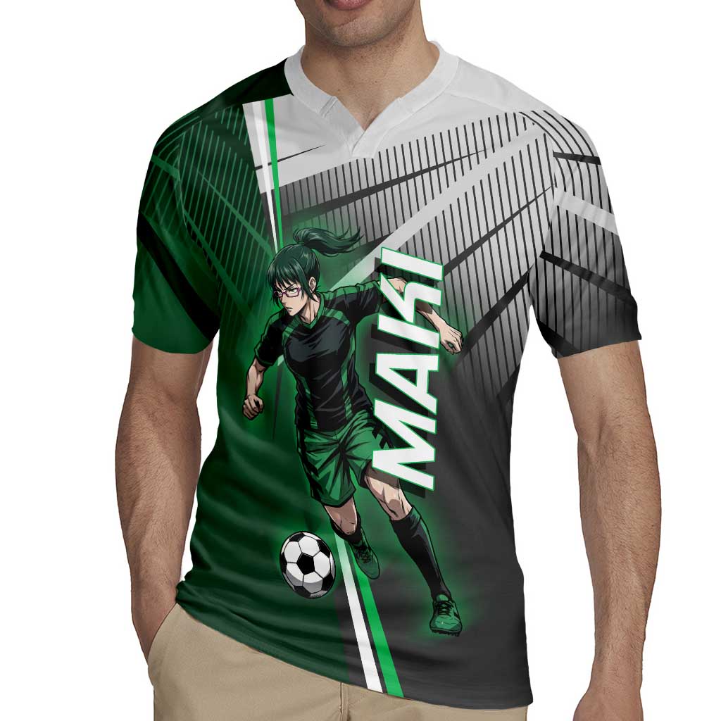 Personalized Maki Zenin Jujutsu Kaisen Rugby Jersey Anime Soccer Design, Green Monochrome Action Pose