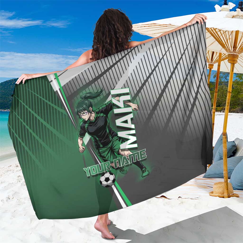 Personalized Maki Zenin Jujutsu Kaisen Sarong Anime Soccer Design, Green Monochrome Action Pose