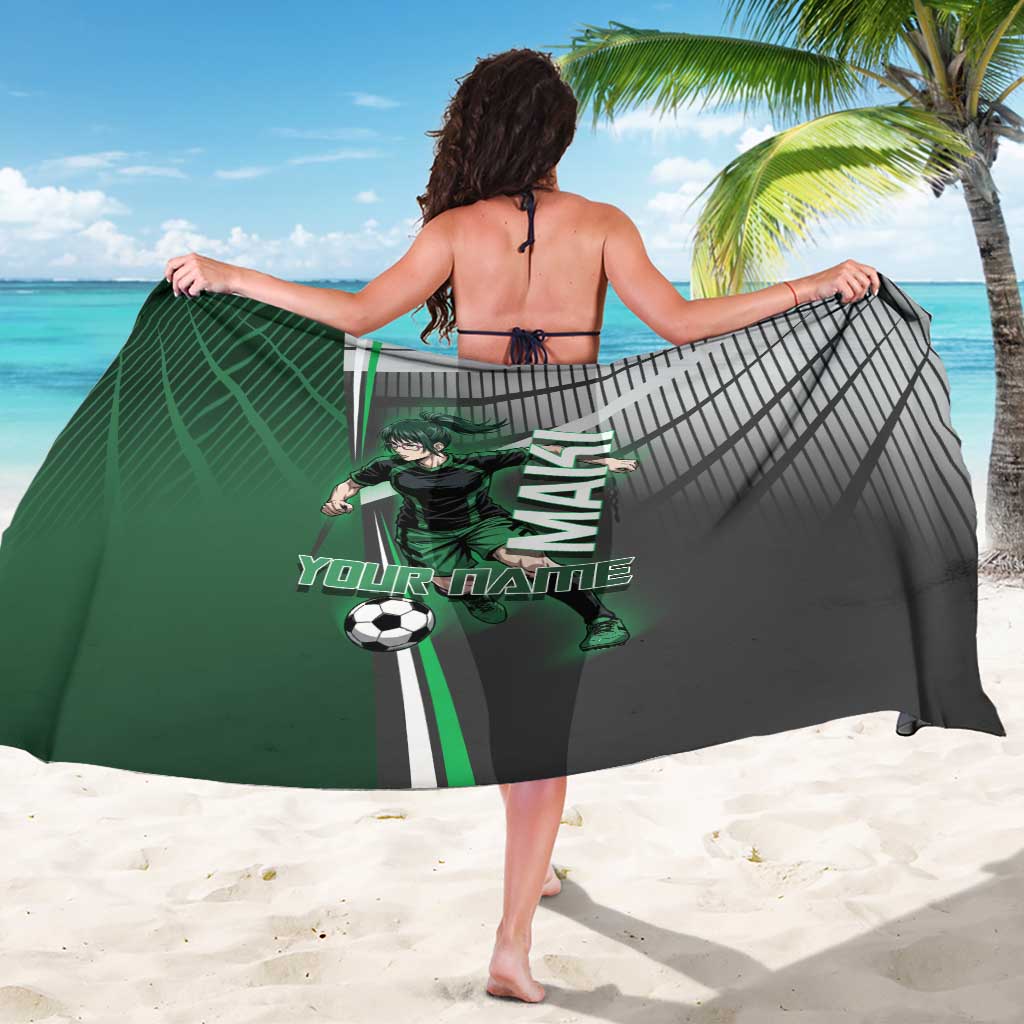 Personalized Maki Zenin Jujutsu Kaisen Sarong Anime Soccer Design, Green Monochrome Action Pose