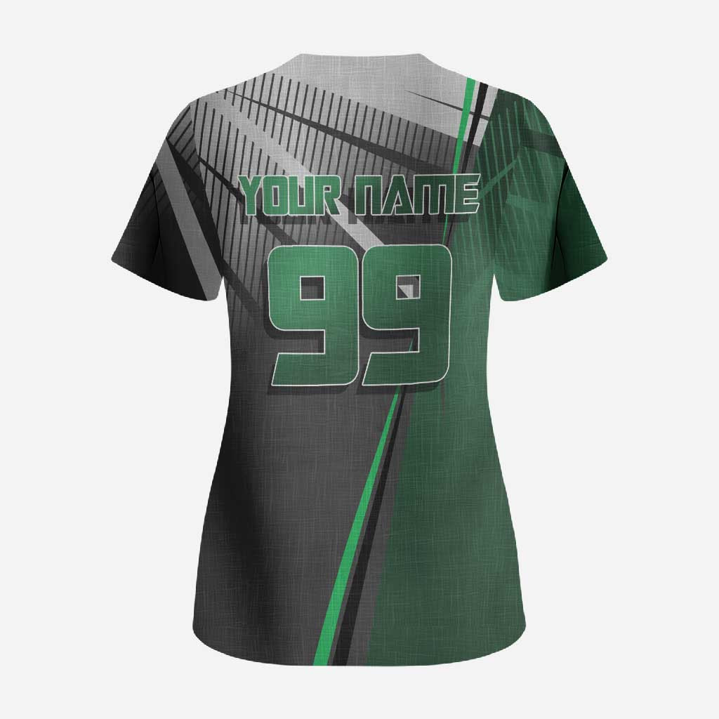 Personalized Maki Zenin Jujutsu Kaisen Scrub Top Anime Soccer Design, Green Monochrome Action Pose