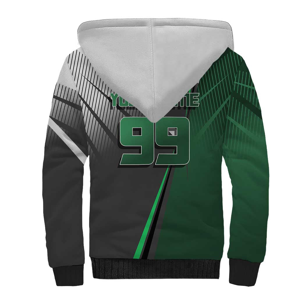 Personalized Maki Zenin Jujutsu Kaisen Sherpa Hoodie Anime Soccer Design, Green Monochrome Action Pose