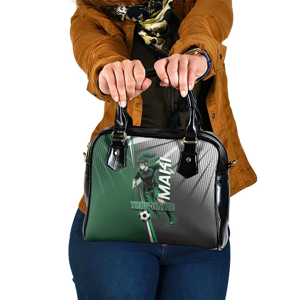 Personalized Maki Zenin Jujutsu Kaisen Shoulder Handbag Anime Soccer Design, Green Monochrome Action Pose