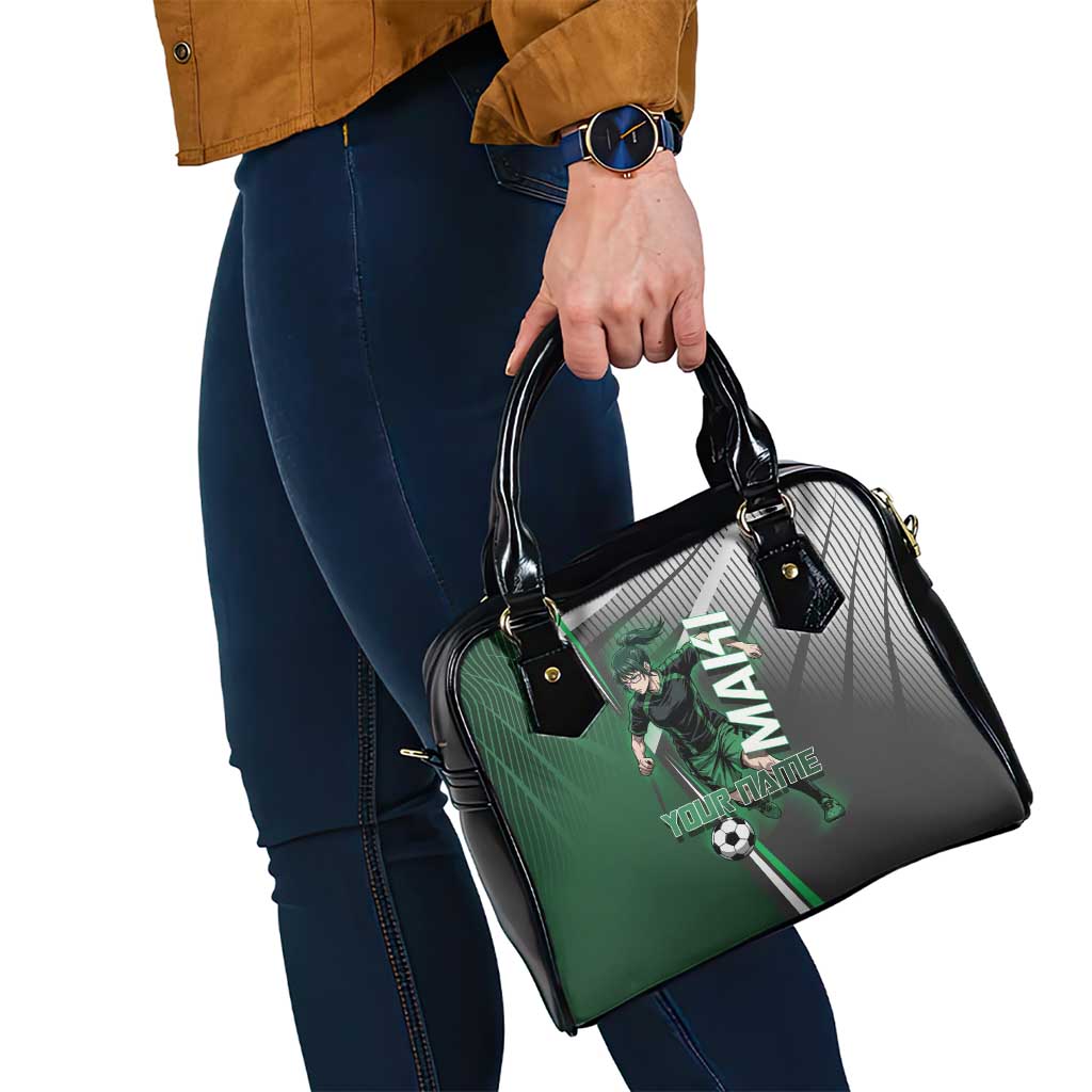 Personalized Maki Zenin Jujutsu Kaisen Shoulder Handbag Anime Soccer Design, Green Monochrome Action Pose