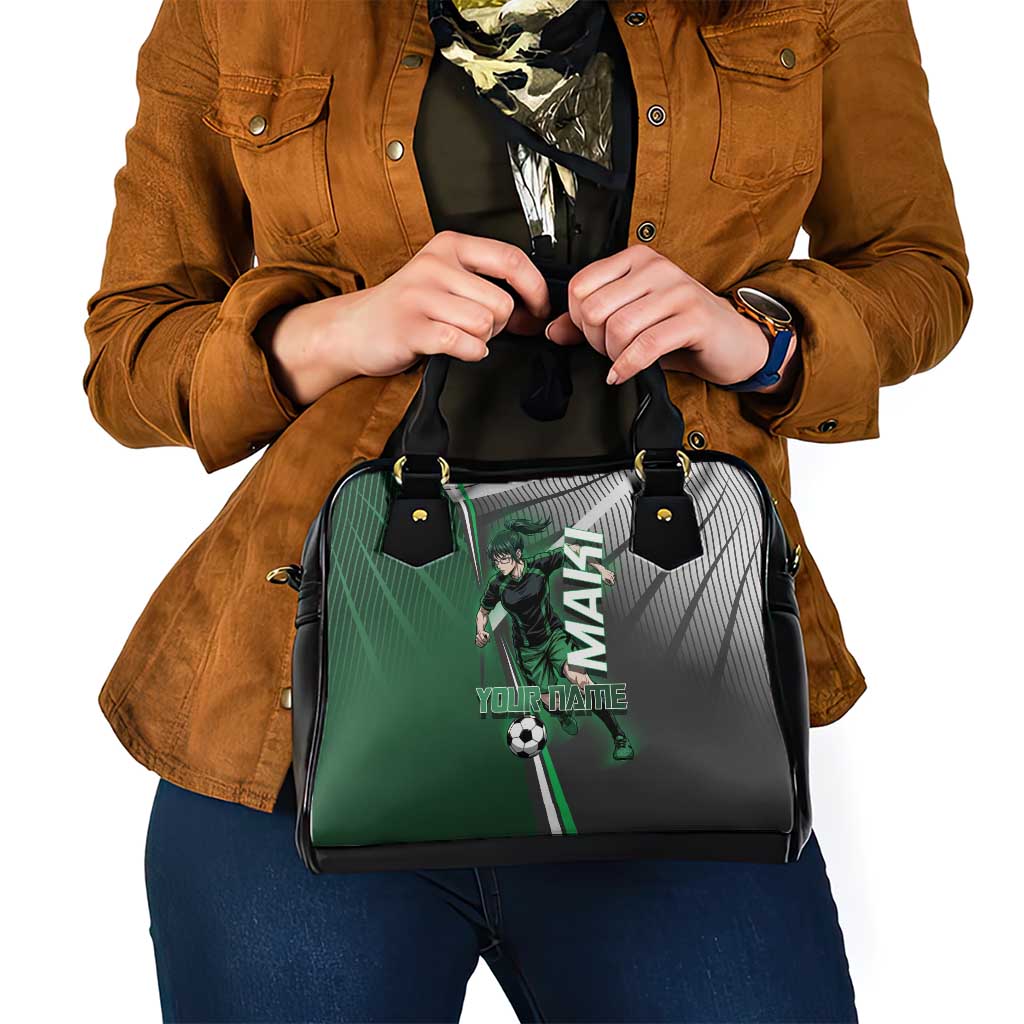 Personalized Maki Zenin Jujutsu Kaisen Shoulder Handbag Anime Soccer Design, Green Monochrome Action Pose