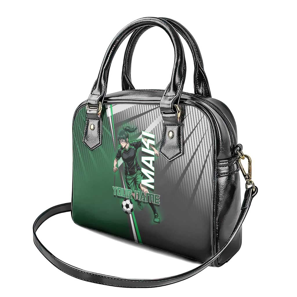 Personalized Maki Zenin Jujutsu Kaisen Shoulder Handbag Anime Soccer Design, Green Monochrome Action Pose