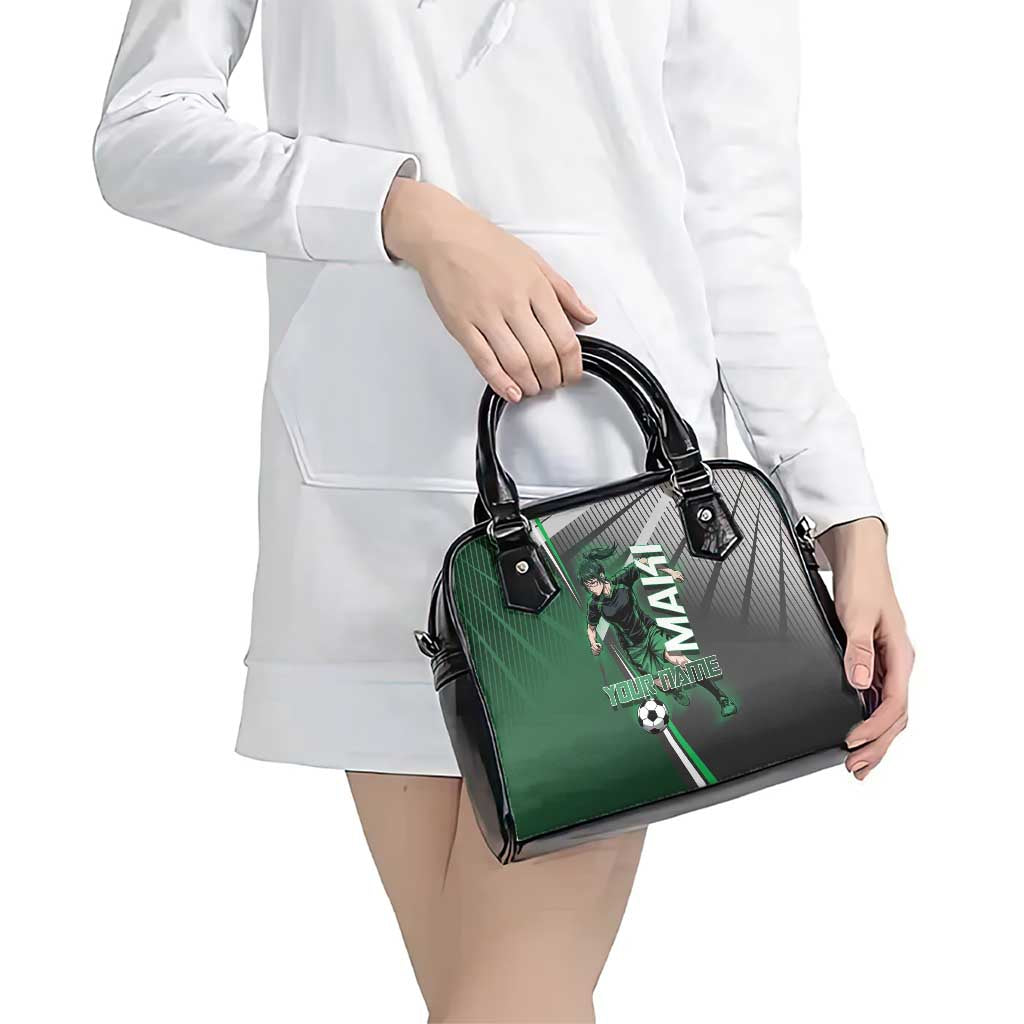 Personalized Maki Zenin Jujutsu Kaisen Shoulder Handbag Anime Soccer Design, Green Monochrome Action Pose