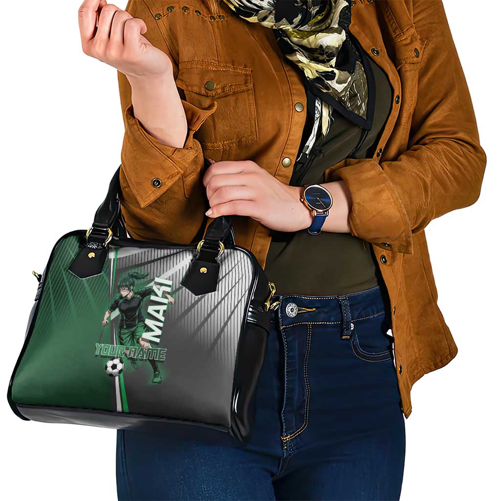 Personalized Maki Zenin Jujutsu Kaisen Shoulder Handbag Anime Soccer Design, Green Monochrome Action Pose