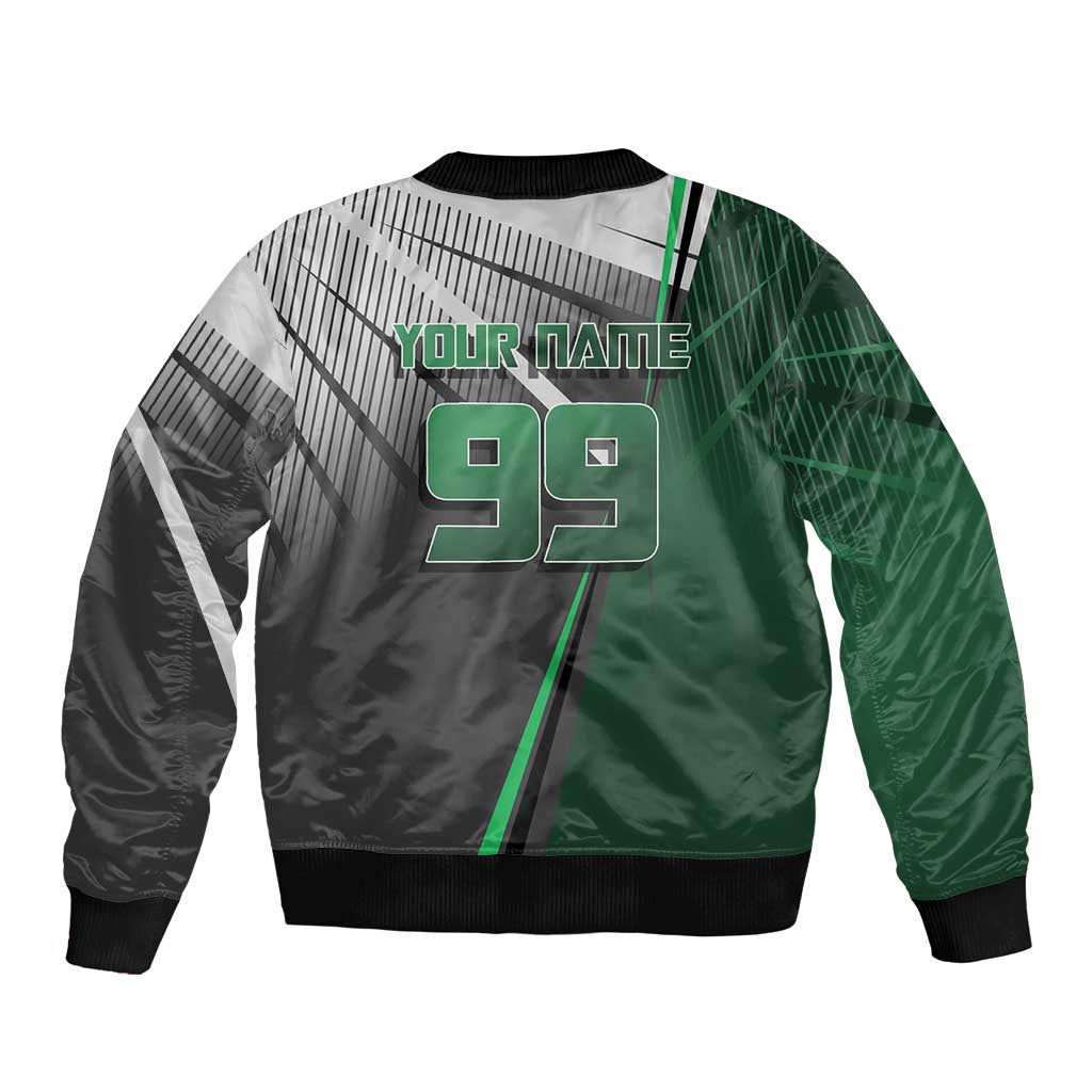 Personalized Maki Zenin Jujutsu Kaisen Sleeve Zip Bomber Jacket Anime Soccer Design, Green Monochrome Action Pose
