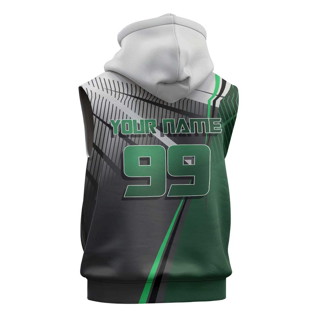 Personalized Maki Zenin Jujutsu Kaisen Sleeveless Hoodie Anime Soccer Design, Green Monochrome Action Pose