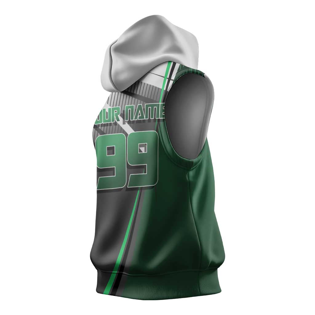 Personalized Maki Zenin Jujutsu Kaisen Sleeveless Hoodie Anime Soccer Design, Green Monochrome Action Pose