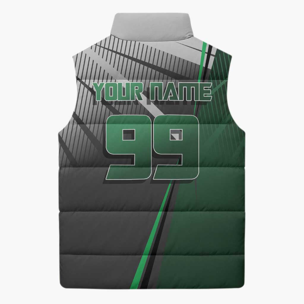 Personalized Maki Zenin Jujutsu Kaisen Sleeveless Puffer Jacket Anime Soccer Design, Green Monochrome Action Pose