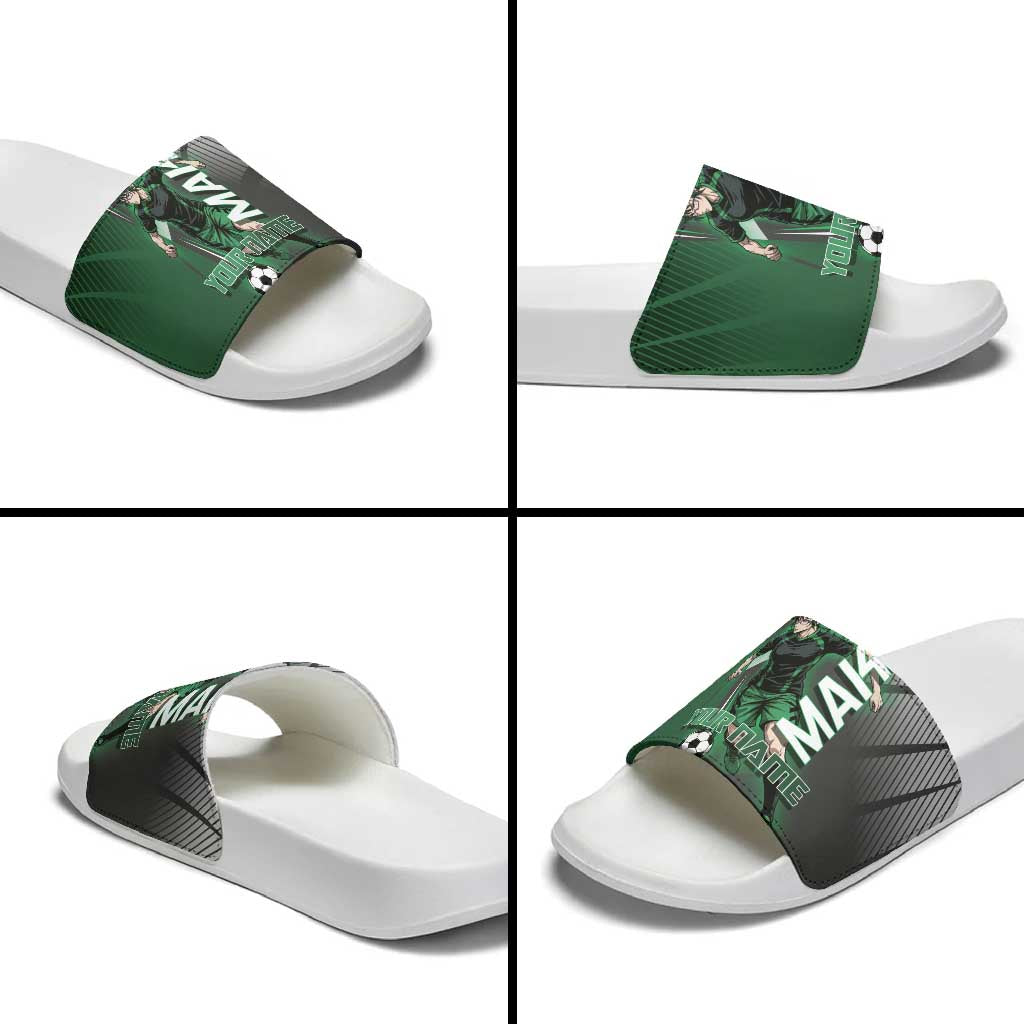 Personalized Maki Zenin Jujutsu Kaisen Slide Sandals Anime Soccer Design, Green Monochrome Action Pose
