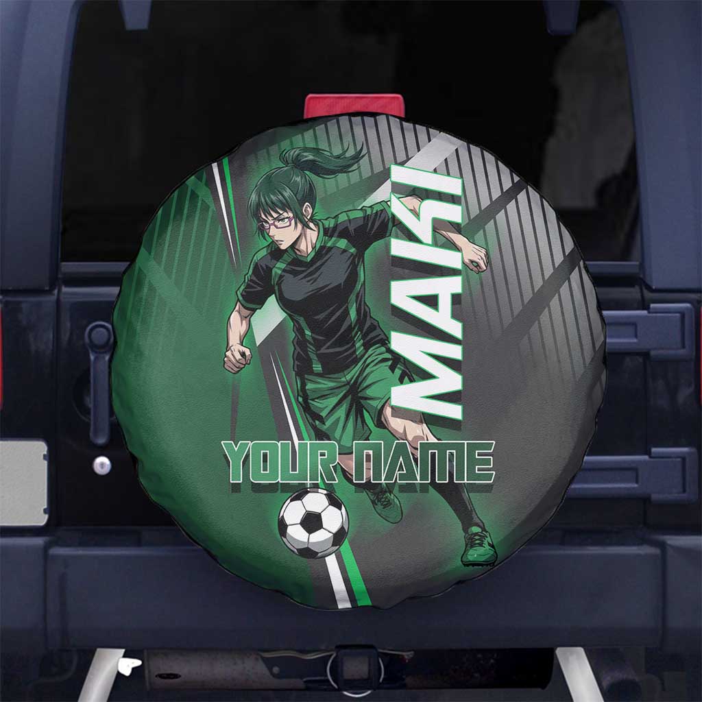 Personalized Maki Zenin Jujutsu Kaisen Spare Tire Cover Anime Soccer Design, Green Monochrome Action Pose