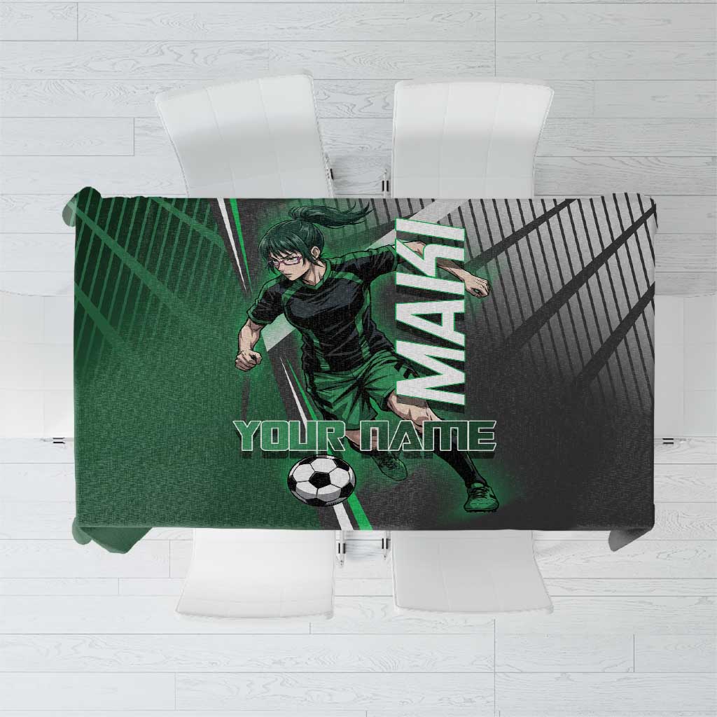 Personalized Maki Zenin Jujutsu Kaisen Tablecloth Anime Soccer Design, Green Monochrome Action Pose