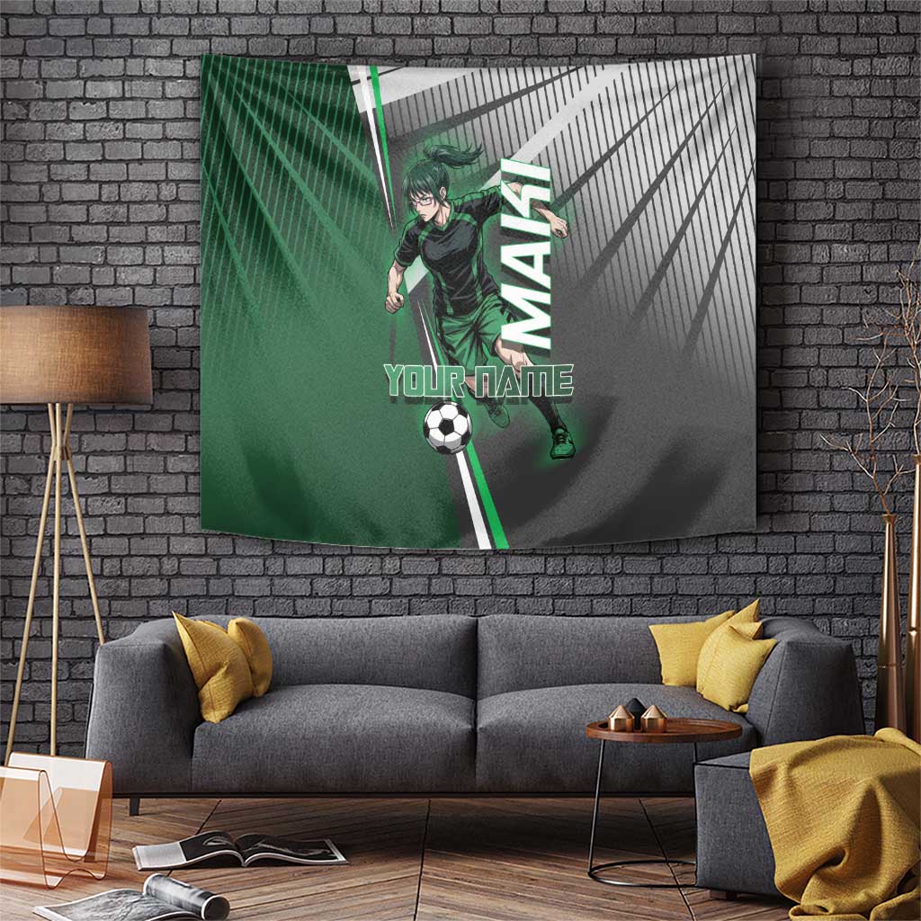 Personalized Maki Zenin Jujutsu Kaisen Tapestry Anime Soccer Design, Green Monochrome Action Pose